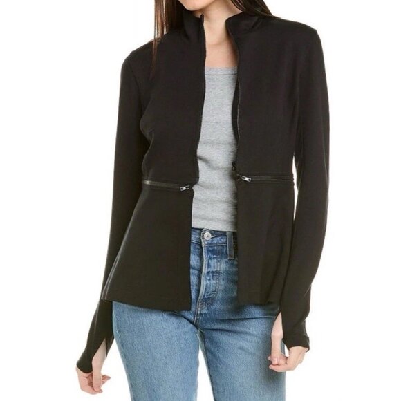 CAbi Jackets & Blazers - Cabi Relax Convertible Stretch Ponte Knit Long Black Zip Jacket 5655 Sz Medium